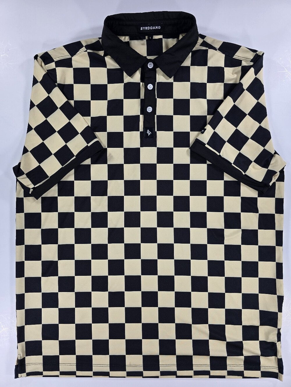 BYRD GANG BYRDGANG Golf Polo Performance T Shirt Checkers Print Men Large Chess